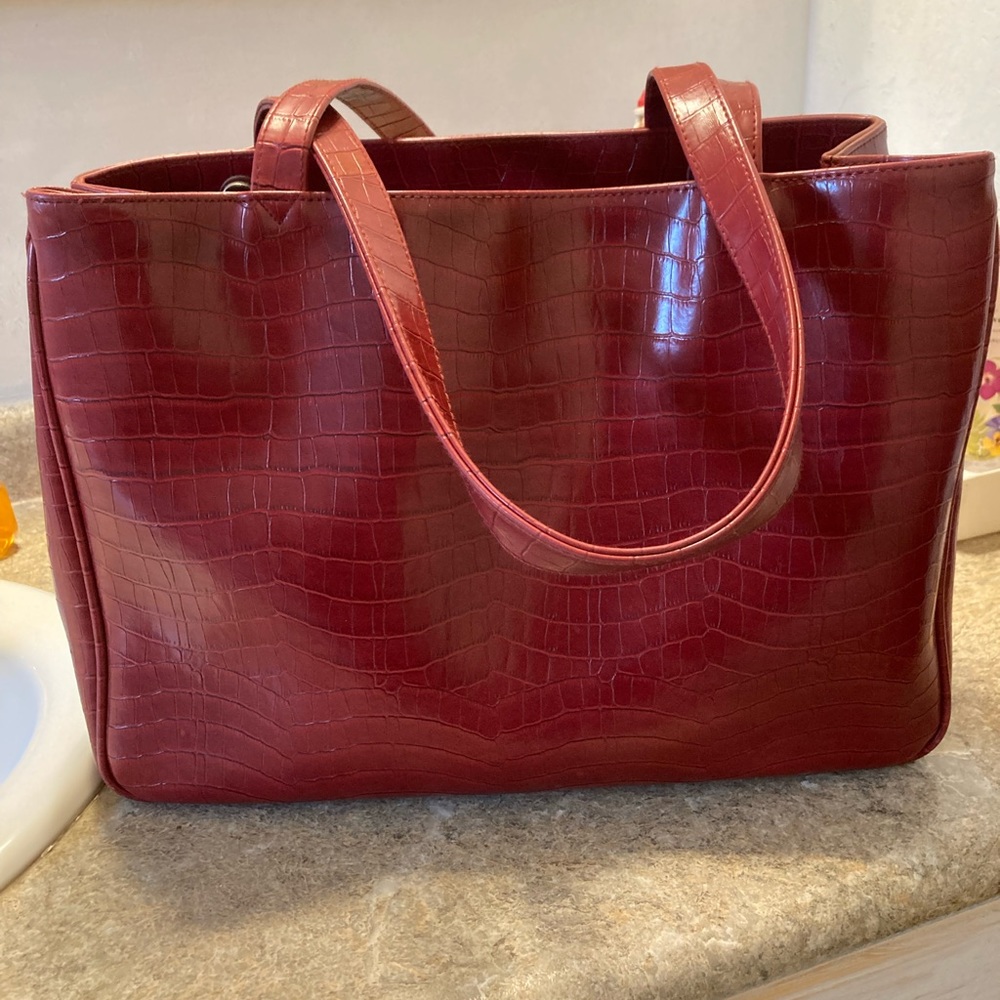 Coldwater Creek Embossed Faux Croc Leather Work Tote